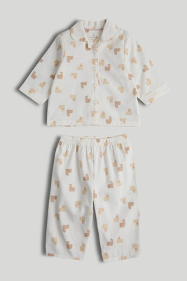 Mothercare Kids Nightwear Boys & Girls Graphic Print Cotton(White Pack of 2)
