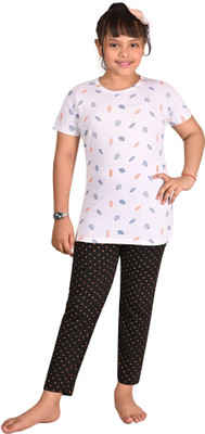 IndiWeaves Kids Nightwear Girls Printed Cotton(Black Pack of 2)