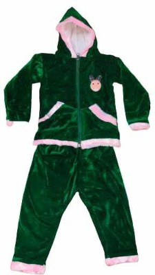 SKUs Kids Nightwear Girls Printed Fleece Blend(Green Pack of 1)