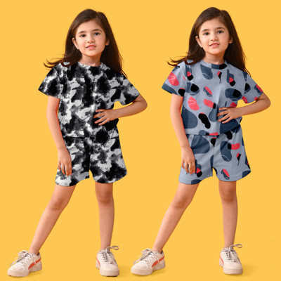 JARNAVCREATION Kids Nightwear Baby Girls Printed Cotton(Multicolor Pack of 2)
