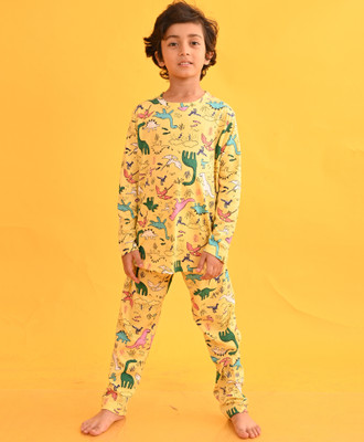 anthrilo Kids Nightwear Boys Printed Cotton Blend(Yellow Pack of 1)