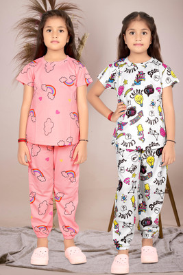 Amreliya Style Girls Printed Multicolor Night Suit Set