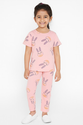 Camey Kids Nightwear Boys & Girls Printed Cotton(Pink Pack of 1)