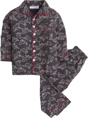 Hopscotch Kids Nightwear Girls Printed Cotton(Brown Pack of 1)