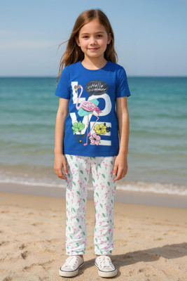 Clothe Funn Kids Nightwear Girls Graphic Print Cotton(Blue Pack of 1)