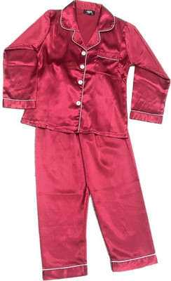 VCD FASHION TREND Kids Nightwear Boys & Girls Solid Pure Satin(Maroon Pack of 1)
