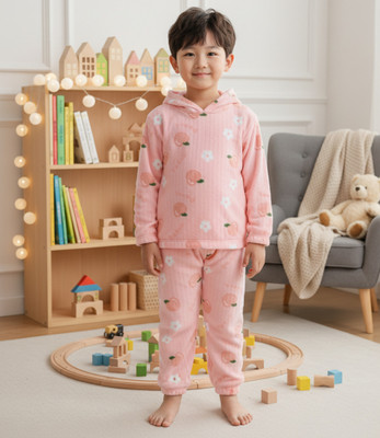 Uttam Kids Nightwear Boys & Girls Printed Fleece Blend(Pink Pack of 1)