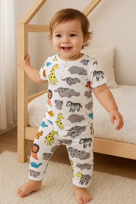 SUPERSQUAD Kids Nightwear Baby Boys & Baby Girls Printed Cotton(White Pack of 1)