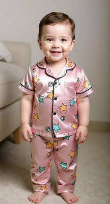 Aggarwalsales Kids Nightwear Baby Boys & Baby Girls Printed Pure Satin(Multicolor Pack of 1)