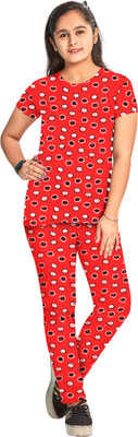 Tee Weavers Kids Nightwear Girls Printed Cotton(Red Pack of 1)