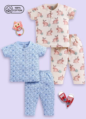 SUPERSQUAD Kids Nightwear Baby Boys & Baby Girls Printed Cotton(Multicolor Pack of 2)