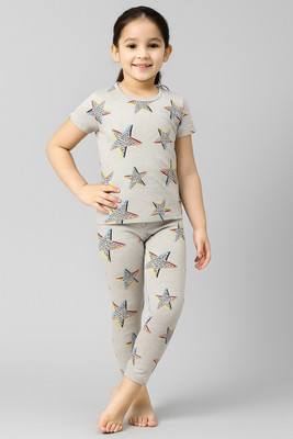 Camey Kids Nightwear Boys & Girls Printed Cotton(Grey Pack of 1)
