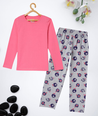 CLAEL Girls Casual T-shirt Sleepsuit, Pyjama(MPK_APL)