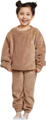 US Trendz Kids Nightwear Girls Solid Fleece Blend(Beige Pack of 1)