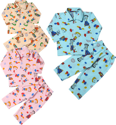 Chiclift Kids Nightwear Baby Boys & Baby Girls Printed Cotton(Multicolor Pack of 3)