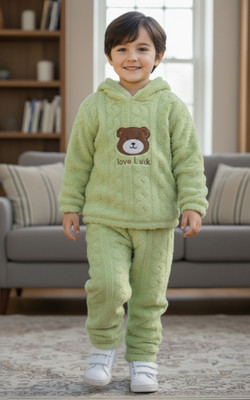 FitIn OutFit Kids Nightwear Boys & Girls Solid Fleece Blend(Green Pack of 1)