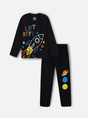 Nap Chief Kids Nightwear Boys & Girls Printed Cotton(Black Pack of 1)