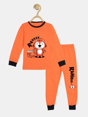 Wyld Sprog Kids Nightwear Boys & Girls Printed Cotton(Orange Pack of 1)