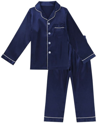 VC FASHION HUB Kids Nightwear Girls Solid Pure Satin(Dark Blue Pack of 1)