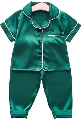 dhairyatraders Kids Nightwear Baby Boys & Baby Girls Solid Pure Satin(Green Pack of 1)