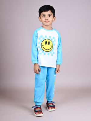 Dear to dad Kids Nightwear Baby Boys Graphic Print Cotton(Blue Pack of 1)