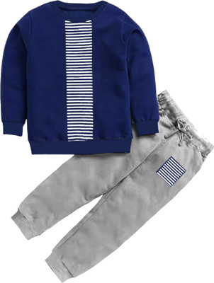 Outfit vs attire Boys Casual T-shirt Track Pants(Navy Blue, Grey)