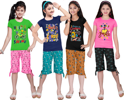 KS KOARA Girls Casual T-shirt Three Fourth Pant(142 MULTICOLOURRS)