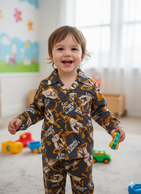 TONY & JONY Kids Nightwear Boys & Girls Printed Cotton(Grey Pack of 1)