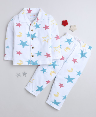BUMZEE Kids Nightwear Boys Printed Cotton(White Pack of 1)