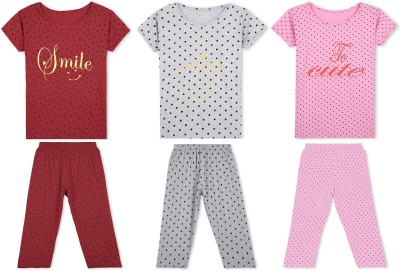 Fasla Kids Nightwear Baby Girls Printed Cotton Blend(Multicolor Pack of 3)