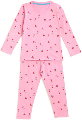 JONIMONI Kids Nightwear Boys & Girls Printed Cotton(Pink Pack of 1)