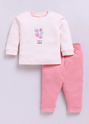 Smart Baby Baby Boys & Baby Girls Casual T-shirt Pyjama(White & Pink)
