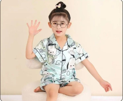 RKEVENT FASHION HUB Kids Nightwear Boys & Girls Printed Polyester Blend(Light Green Pack of 1)