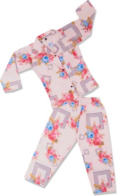 Nishideek Fashion Kids Nightwear Girls Printed Cotton Blend(Pink Pack of 1)