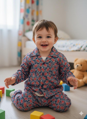 TONY & JONY Kids Nightwear Boys & Girls Printed Cotton(Blue Pack of 1)