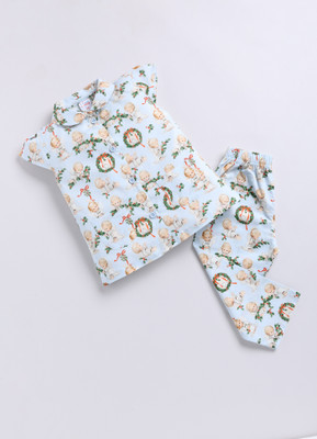 NAUTI KIDZ Kids Nightwear Girls Printed Cotton(Blue Pack of 1)