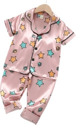 Kwikk Kids Nightwear Baby Boys & Baby Girls Printed Pure Satin(Pink Pack of 1)