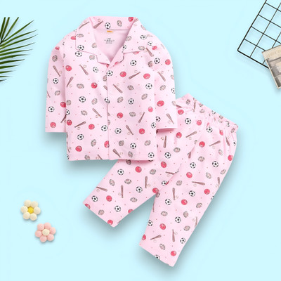 Glam Elegance Kids Nightwear Baby Boys & Baby Girls Printed Cotton(Multicolor Pack of 1)