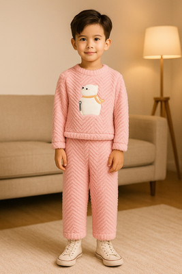 Uttam Kids Nightwear Baby Boys Animal Print Fleece Blend(Pink Pack of 1)