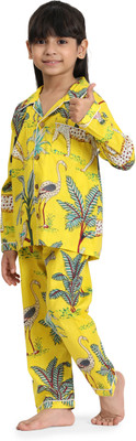 PlayfulThreads Kids Nightwear Baby Boys & Baby Girls Printed Cotton(Yellow Pack of 1)