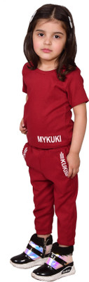 OXFY Kids Nightwear Girls Printed Cotton Blend(Maroon Pack of 1)