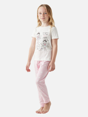 JUNIORS by Babyshop Girls Casual T-shirt Pyjama(White)