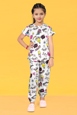 JNVADDORIYA Kids Nightwear Girls Printed Cotton Blend(Multicolor Pack of 1)