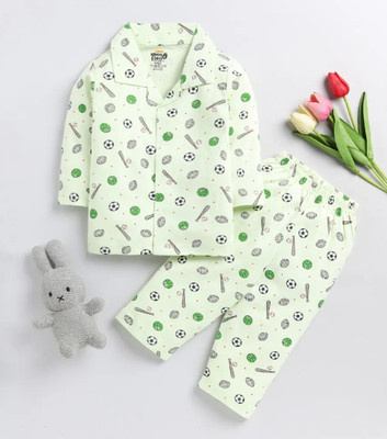 LACIA LOBO Kids Nightwear Baby Boys & Baby Girls Printed Cotton Blend(Light Green Pack of 1)