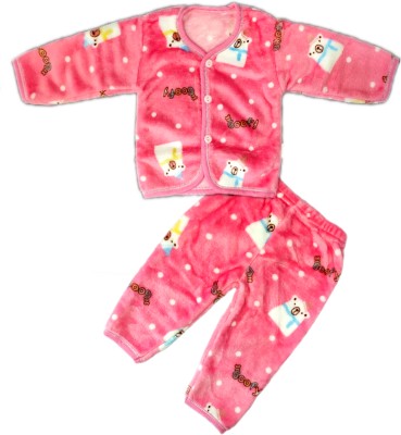 Mahi Fashion Kids Nightwear Baby Boys & Baby Girls Printed Fleece Blend(Pink Pack of 1)