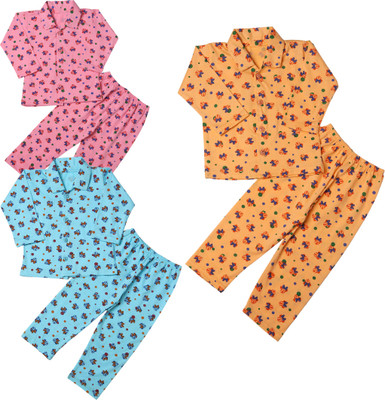 Chiclift Kids Nightwear Baby Boys & Baby Girls Printed Cotton(Multicolor Pack of 3)
