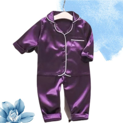 VC FASHION HUB Kids Nightwear Girls Solid Pure Satin(Purple Pack of 1)