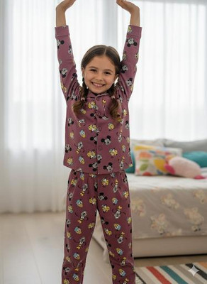 TONY & JONY Kids Nightwear Baby Girls Printed Cotton(Purple Pack of 1)