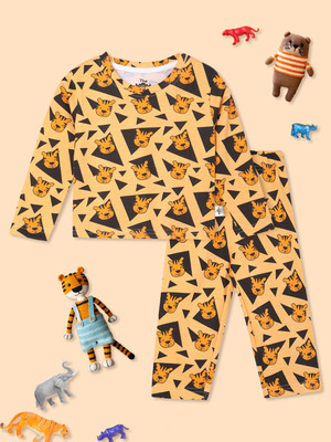 The Mom Store Kids Nightwear Boys & Girls Printed Cotton(Orange Pack of 1)