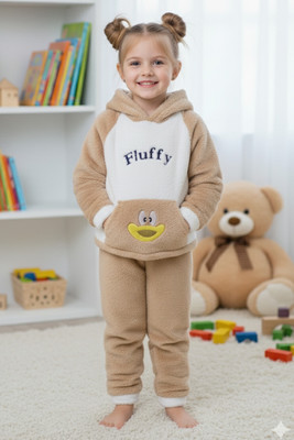 Uttam Kids Nightwear Girls Printed Fleece Blend(Brown Pack of 1)